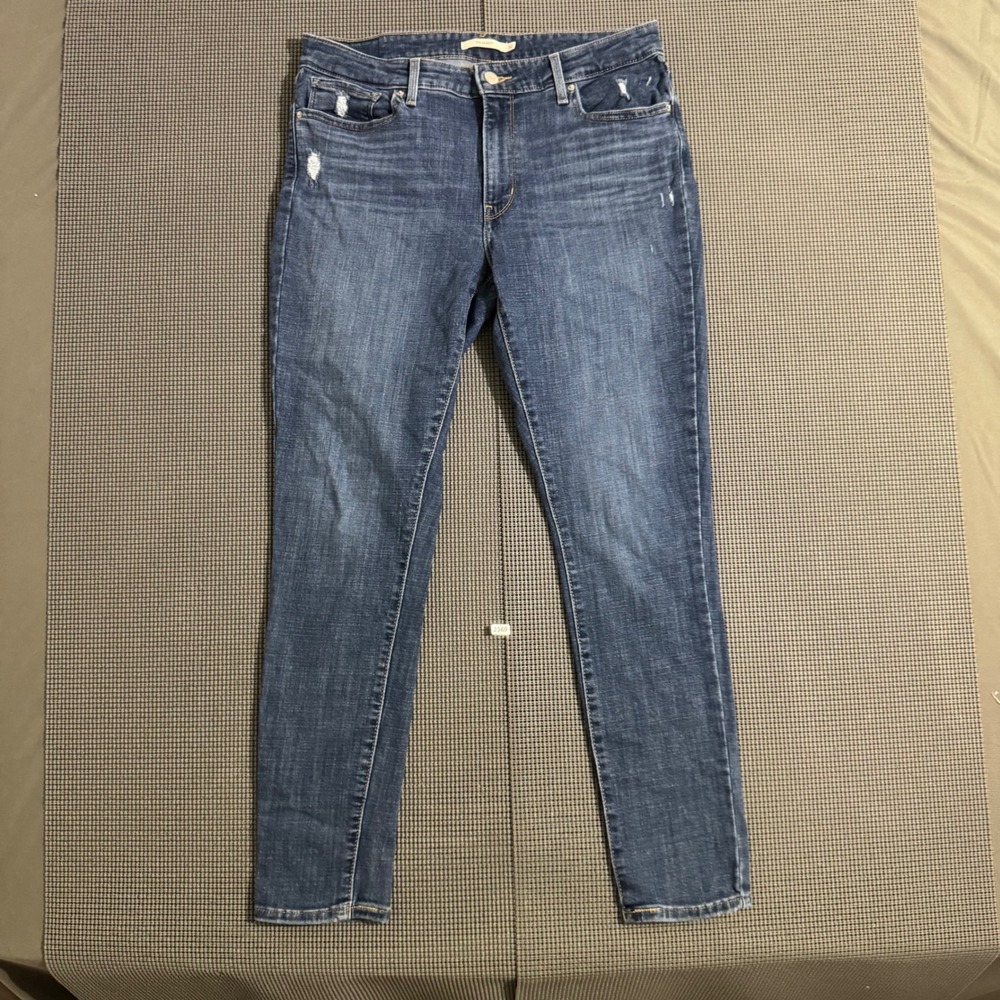 Levis 711 Skinny Jeans Womens 32 Blue Denim Distressed 18881-0633 Medium Wash